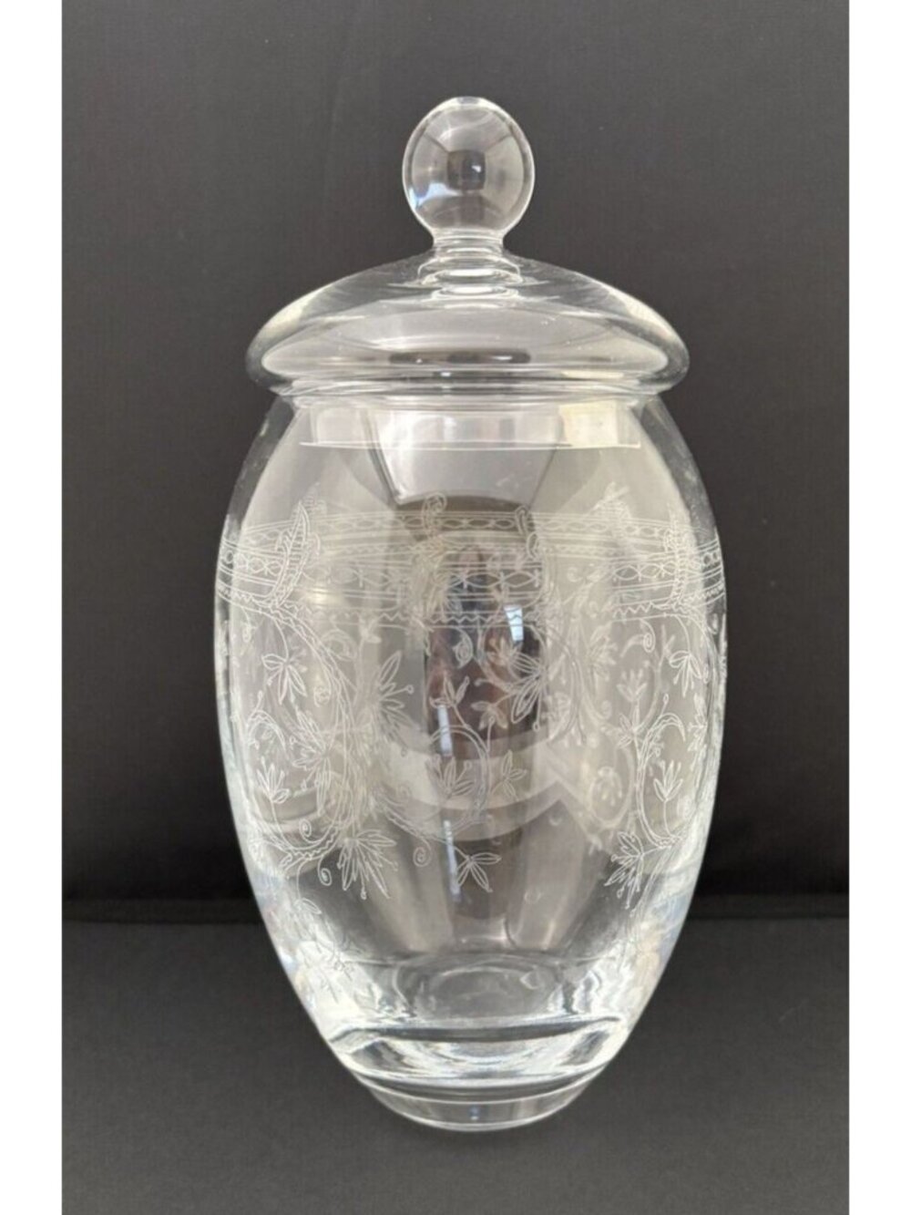 Vintage Bohemia Apothecary Crystalex Jar with Etched Design 9.5" Tall